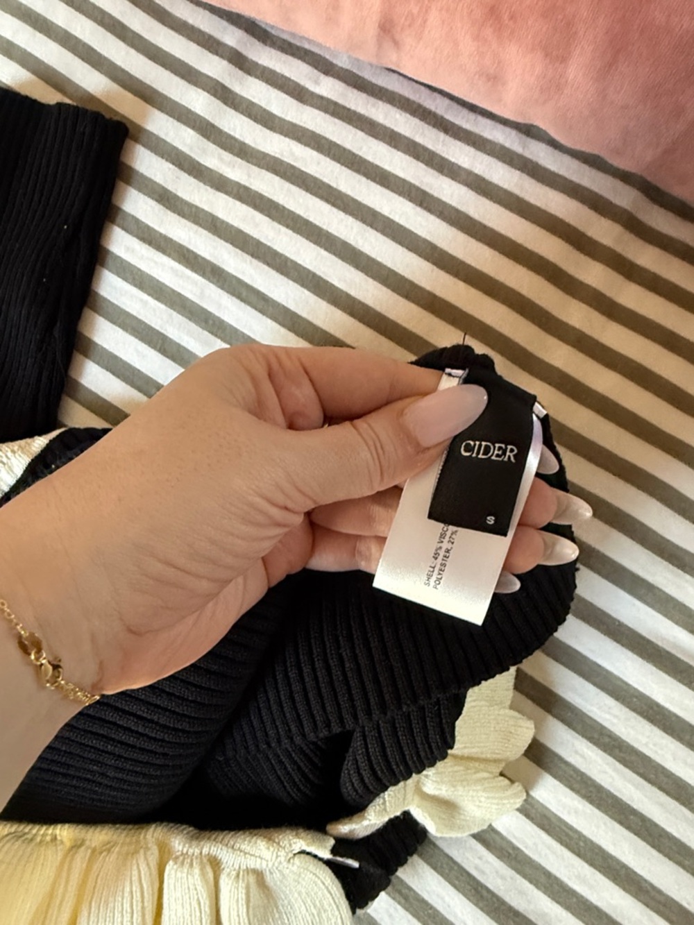 ❌SOLD❌Black Ribbed Button-Up Cardigan with Cream Ruffle Collar - Picture 3 of 4